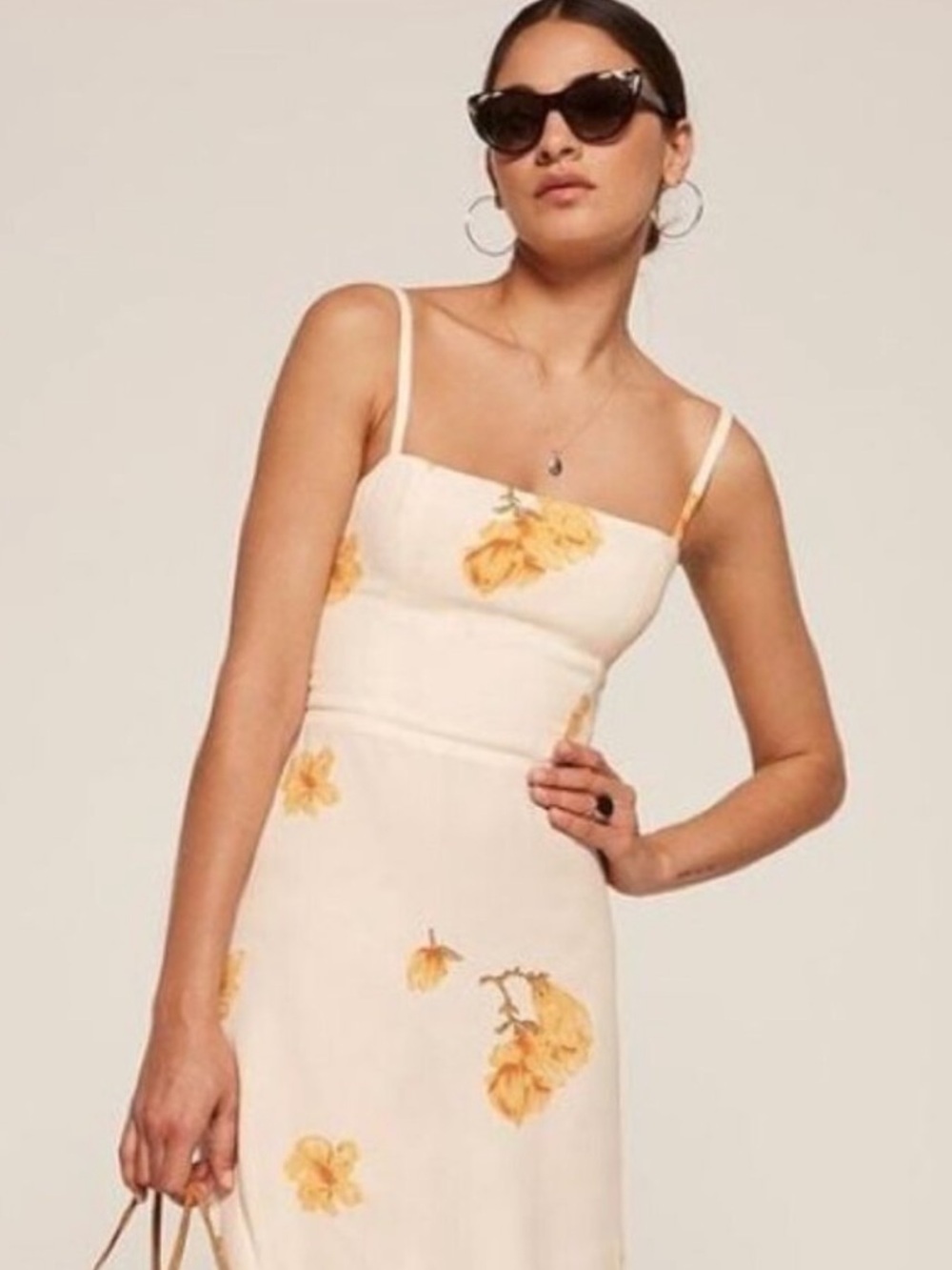 Reformation Cream Slip Midi Dress Yellow Floral Print ivory size 4 - Picture 2 of 10